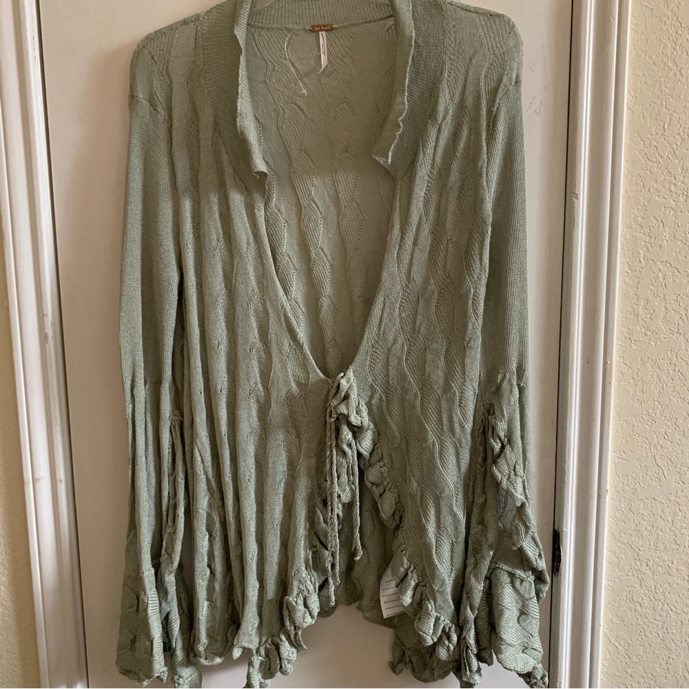 Brand NWOT Free People beige crochet cardigan bell sleeves, size M